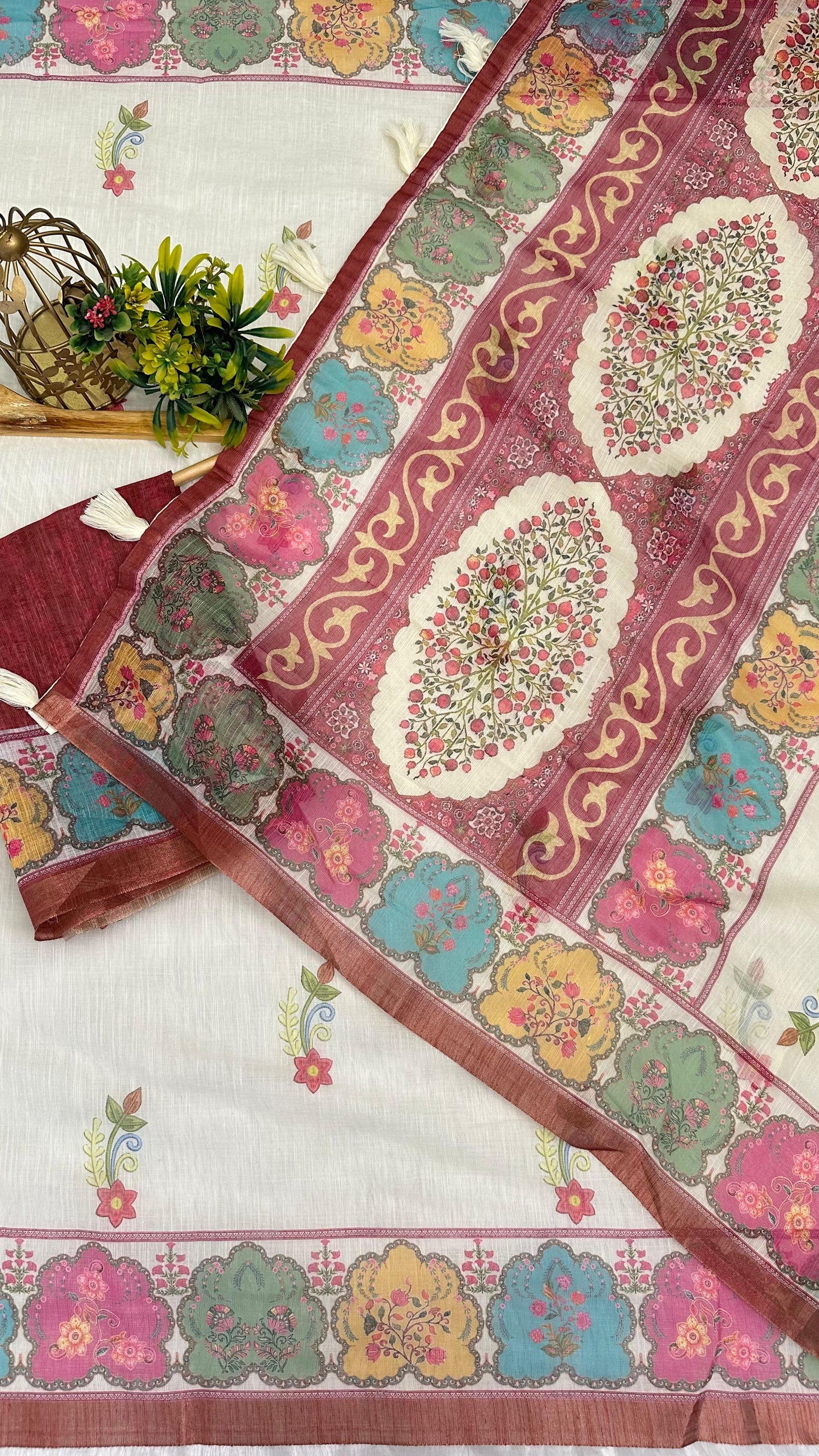 Cotton Linen Royal Print Saree