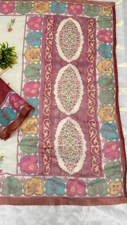 Cotton Linen Royal Print Saree