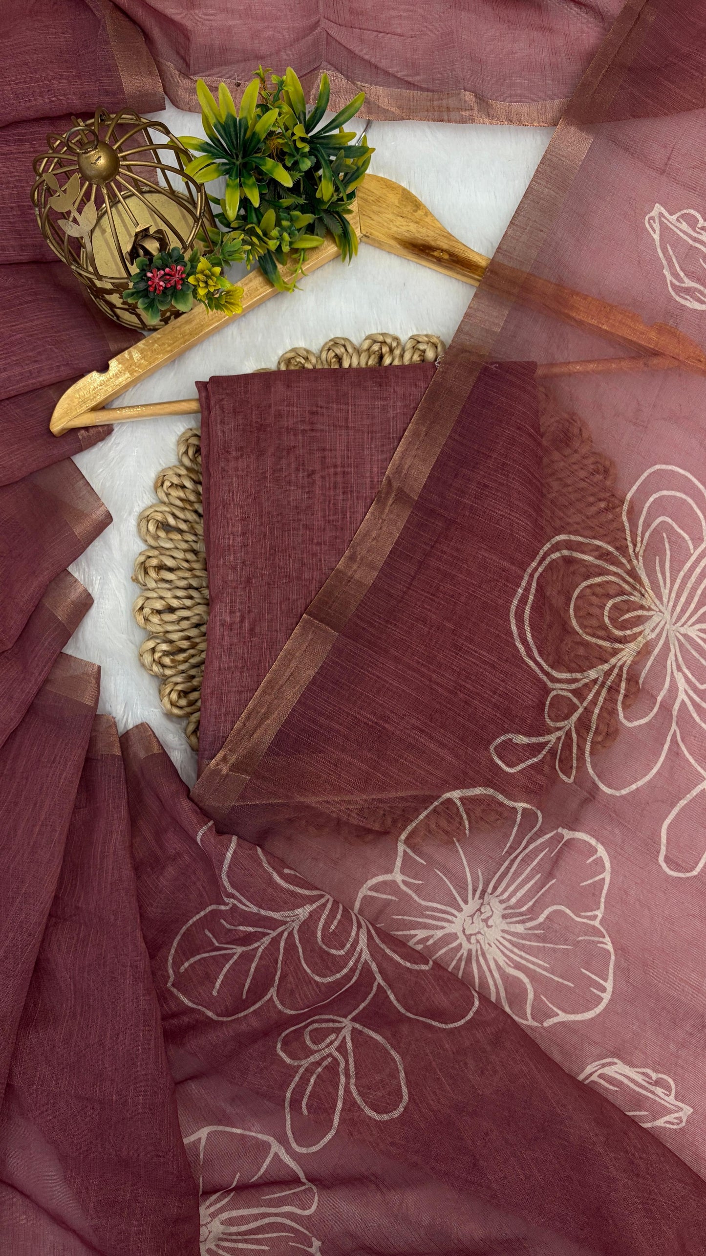 Cotton Linen Flower Print Saree