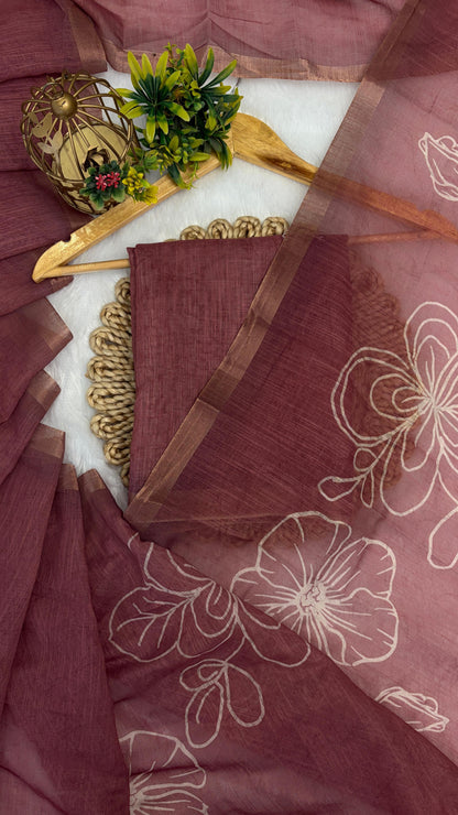 Cotton Linen Flower Print Saree
