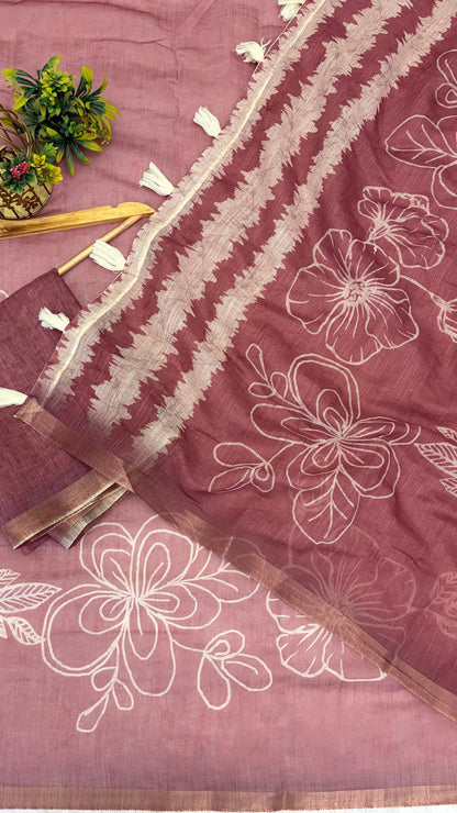 Cotton Linen Flower Print Saree
