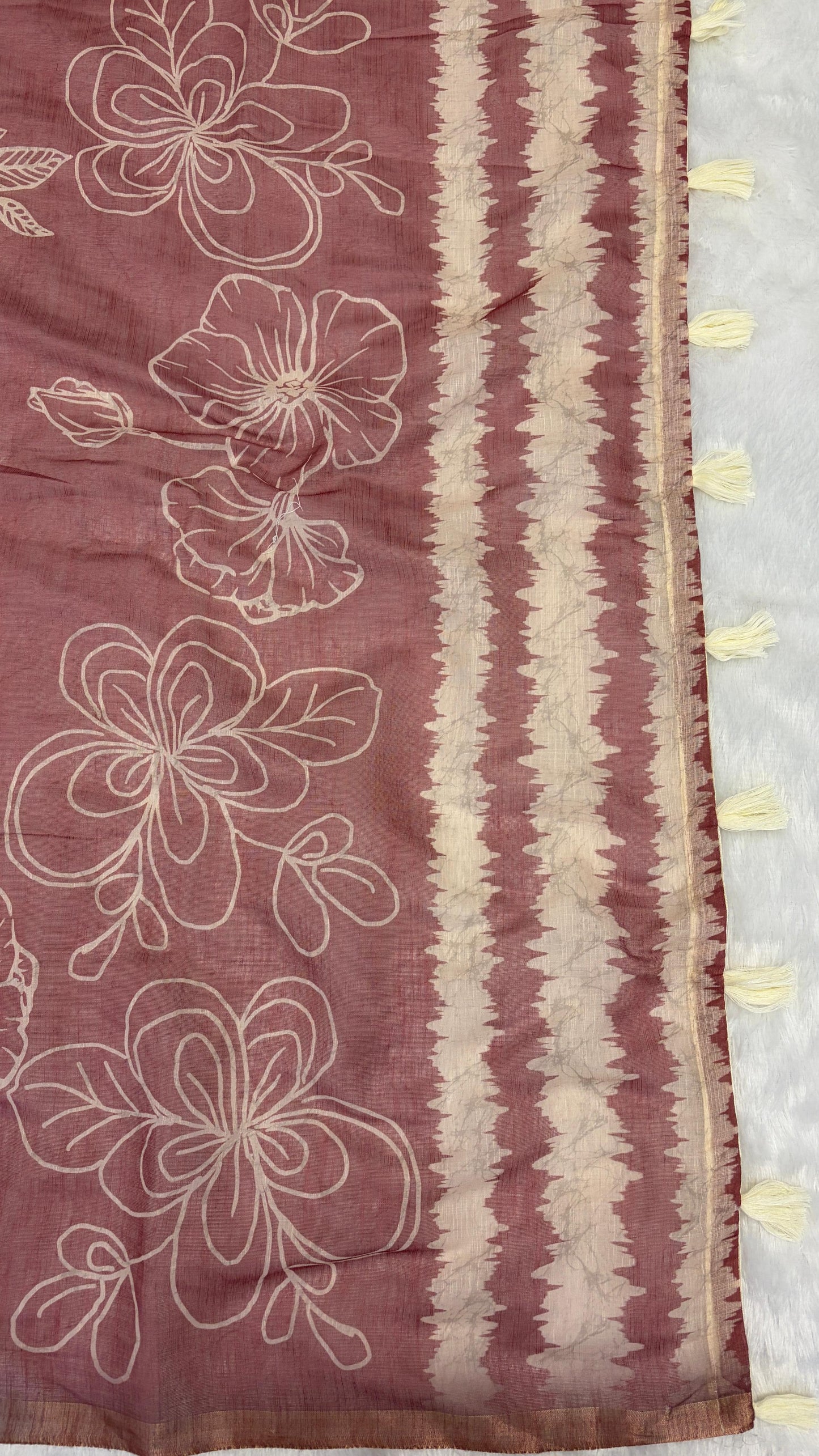 Cotton Linen Flower Print Saree