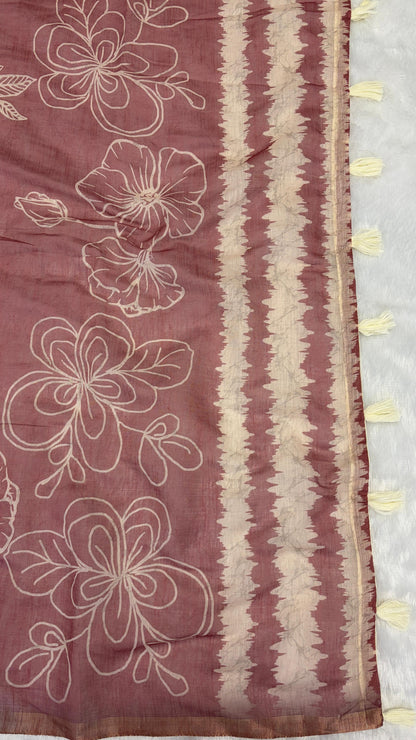 Cotton Linen Flower Print Saree