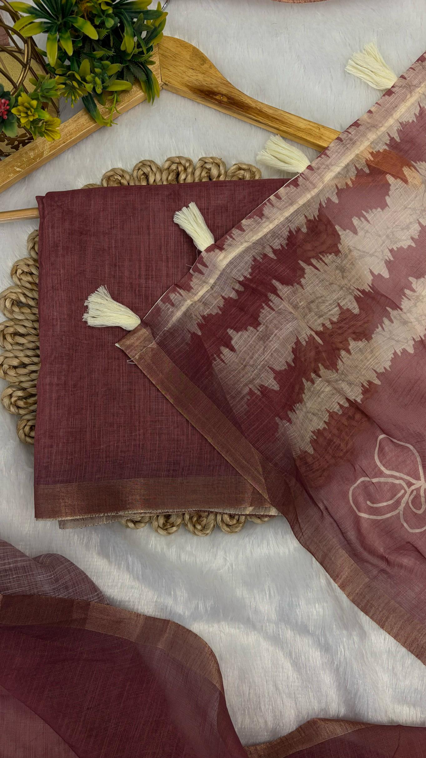 Cotton Linen Flower Print Saree
