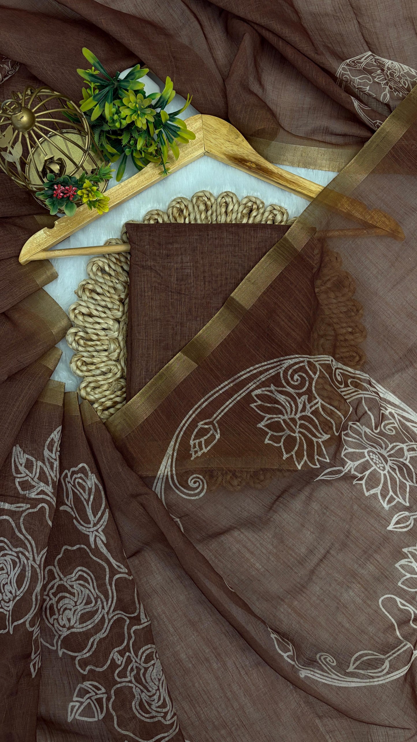 Cotton Linen Flower Print Saree