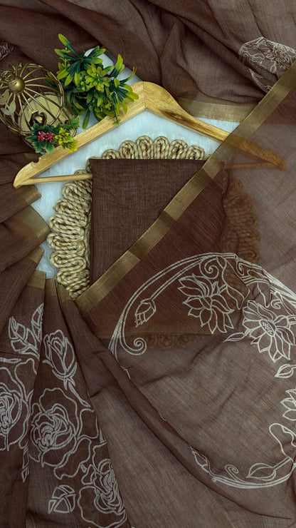 Cotton Linen Flower Print Saree