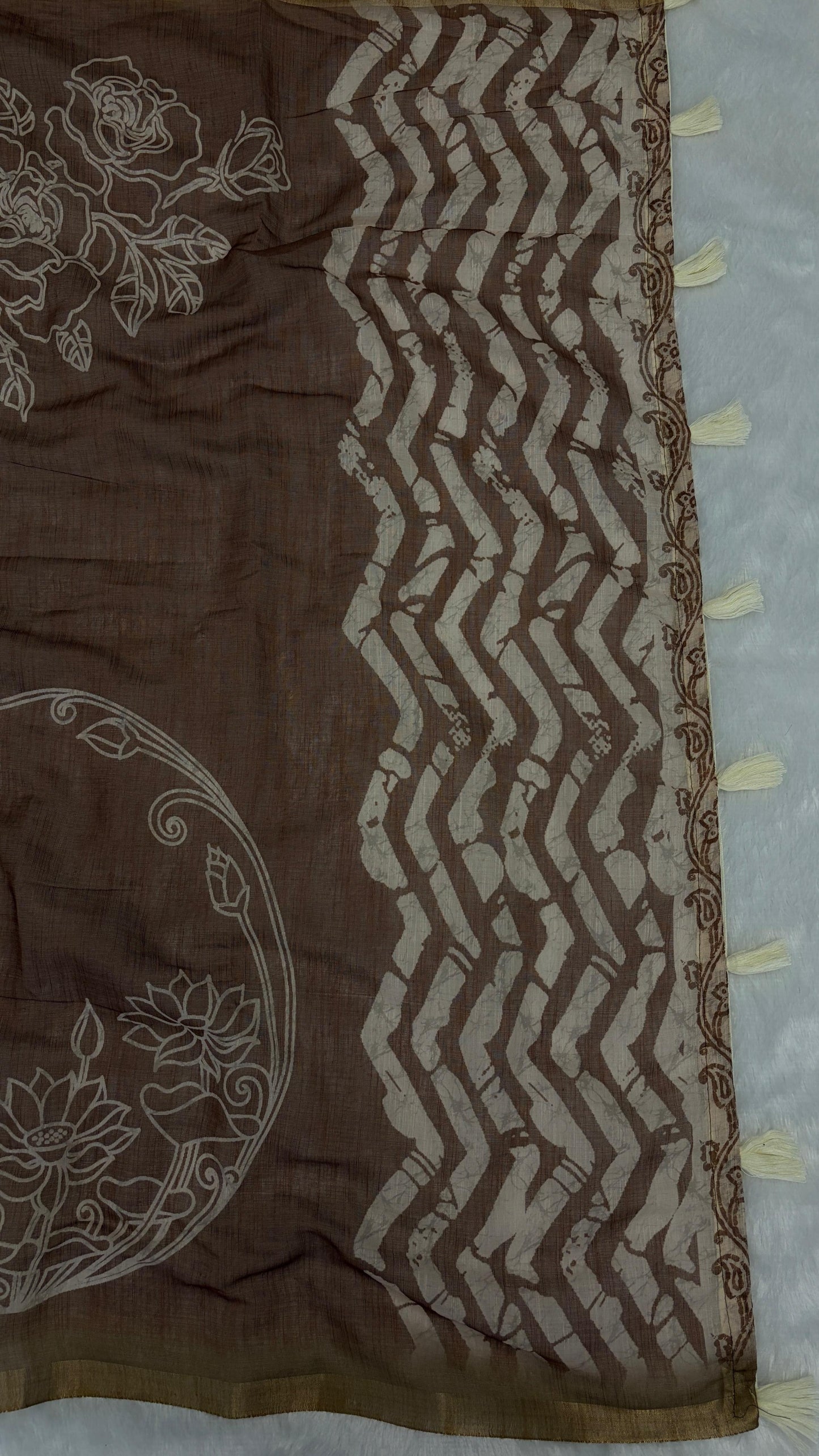 Cotton Linen Flower Print Saree