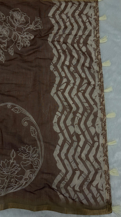 Cotton Linen Flower Print Saree
