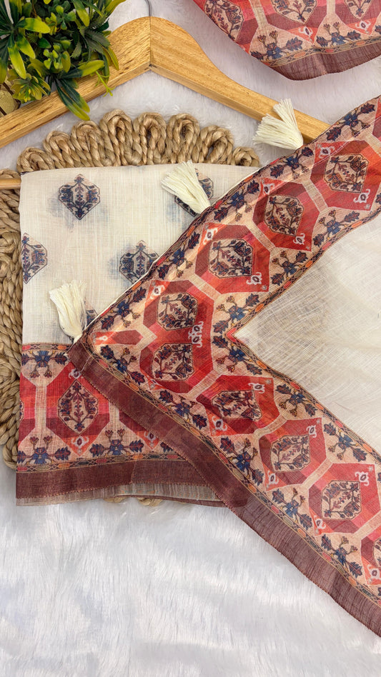 Cotton Linen Royal Print Saree