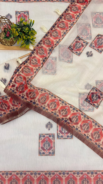 Cotton Linen Royal Print Saree