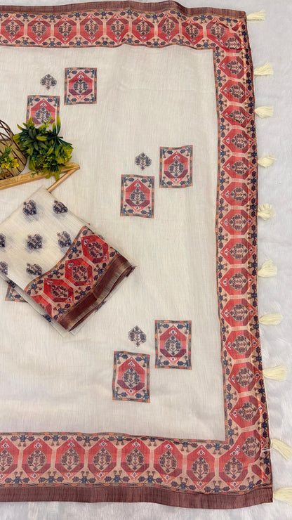 Cotton Linen Royal Print Saree