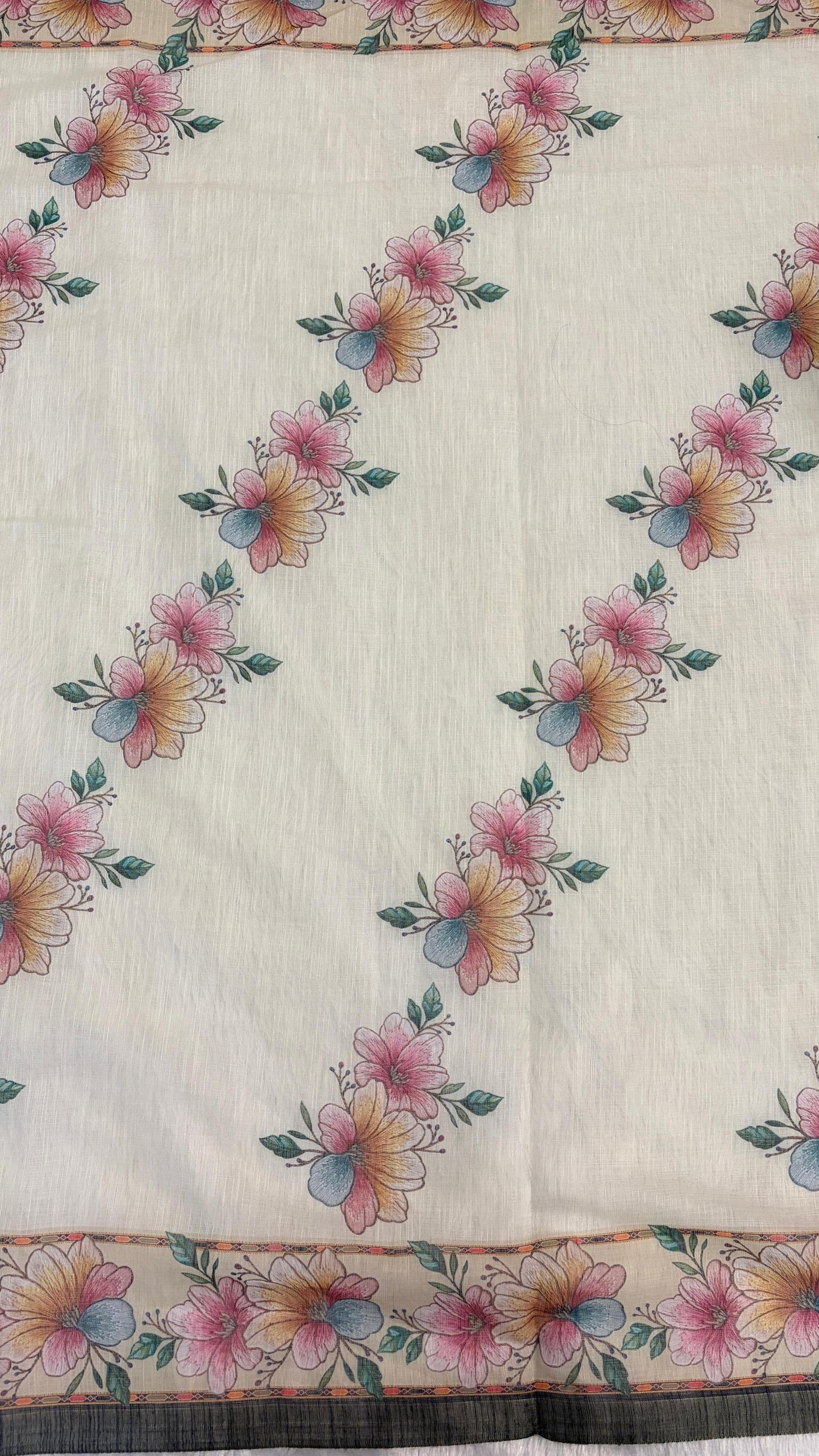 Cotton Linen Flower Print Saree