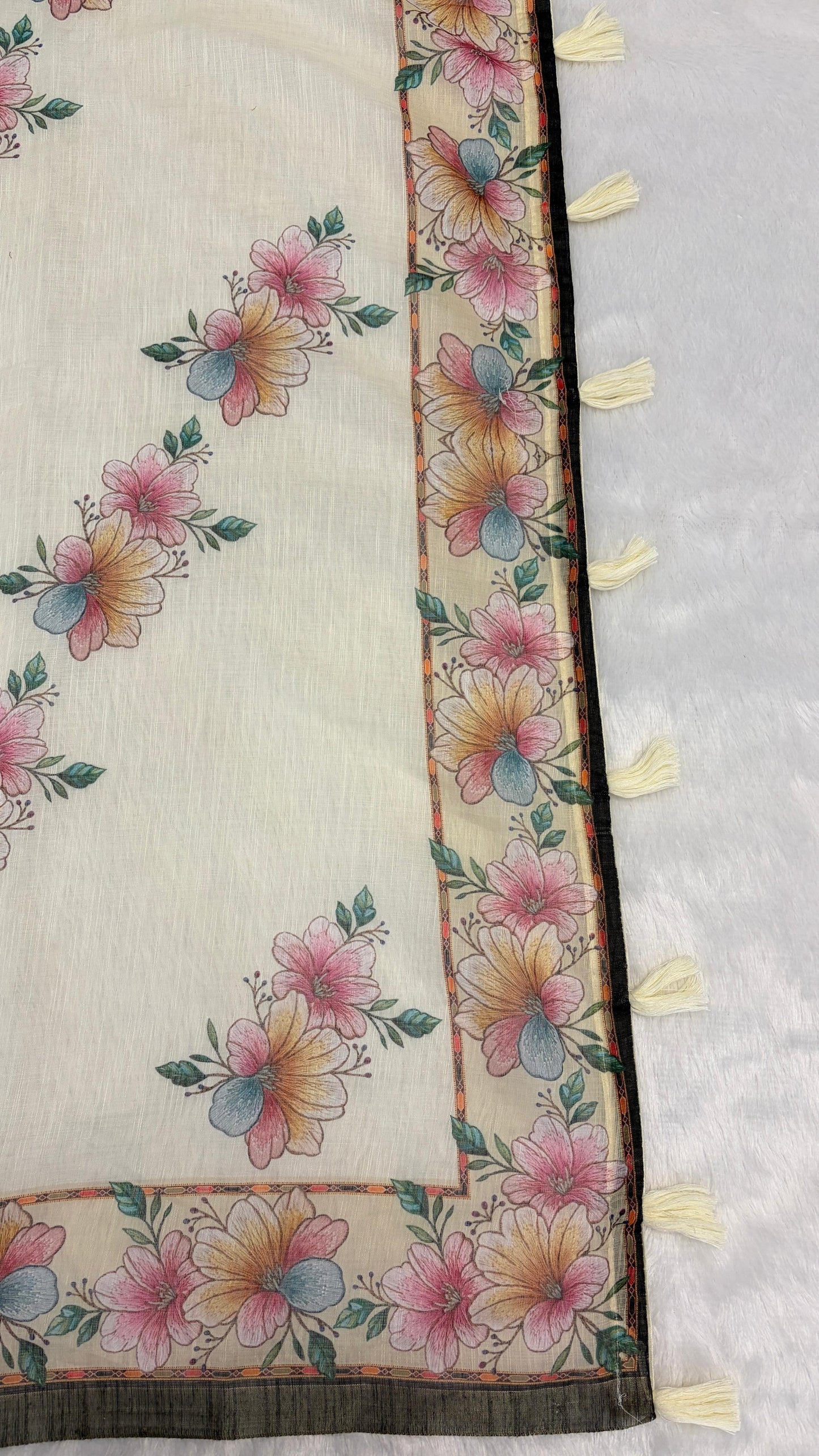 Cotton Linen Flower Print Saree
