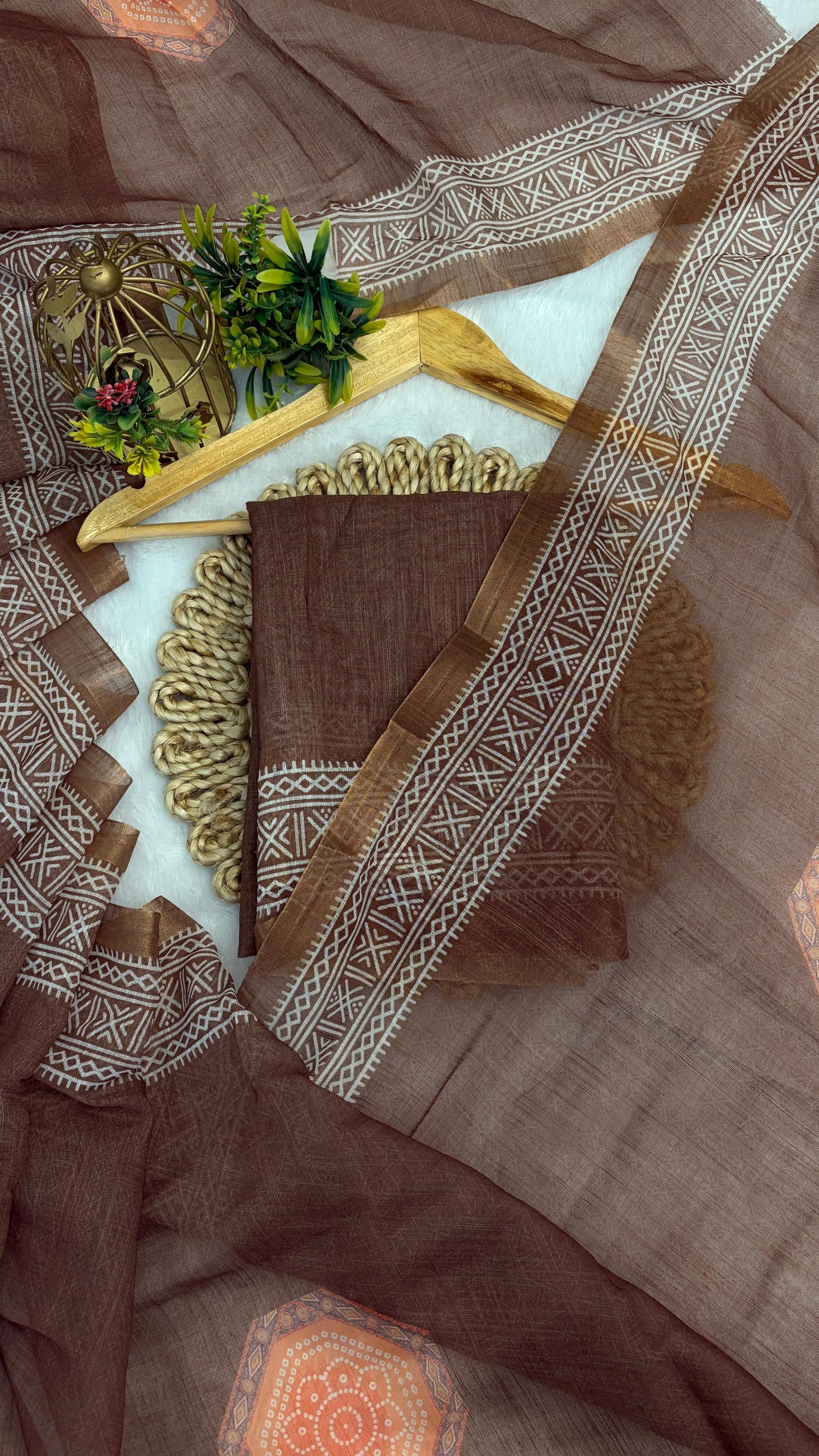 Cotton Linen Heritage Print Saree