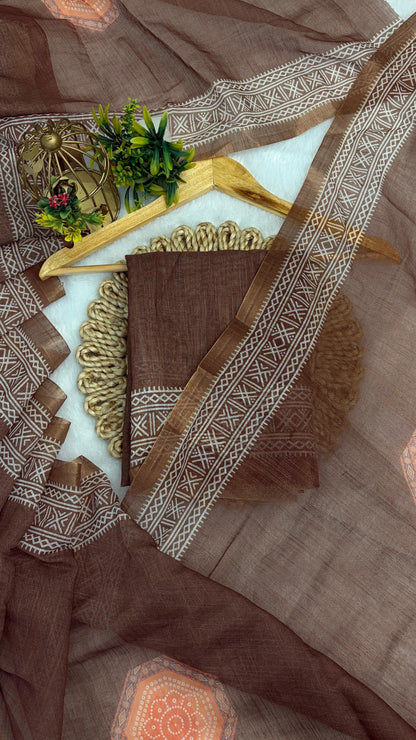 Cotton Linen Heritage Print Saree