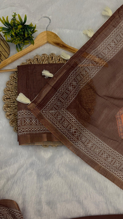Cotton Linen Heritage Print Saree