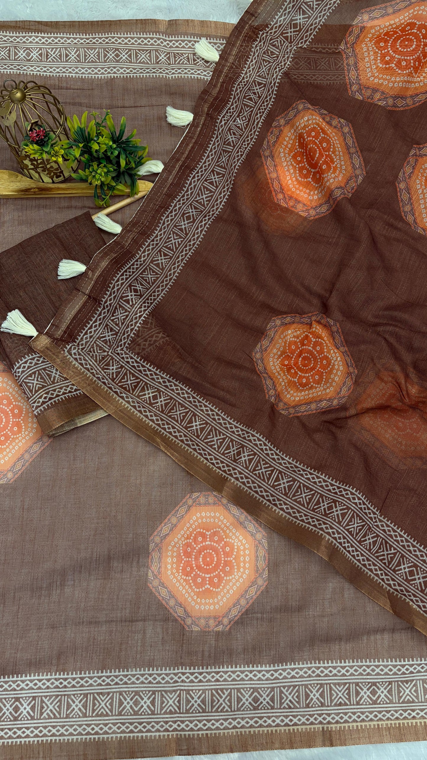 Cotton Linen Heritage Print Saree
