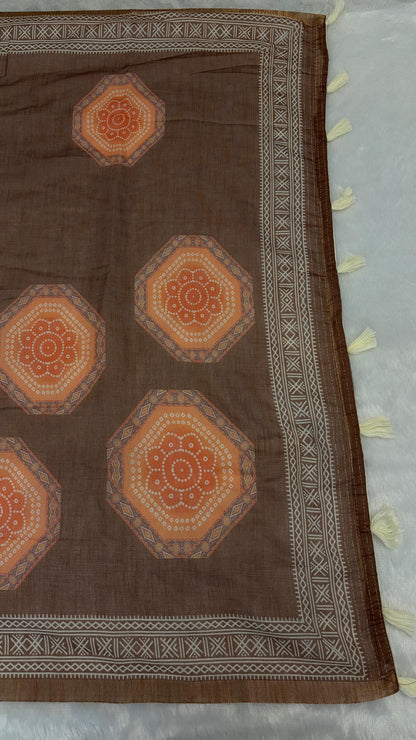 Cotton Linen Heritage Print Saree