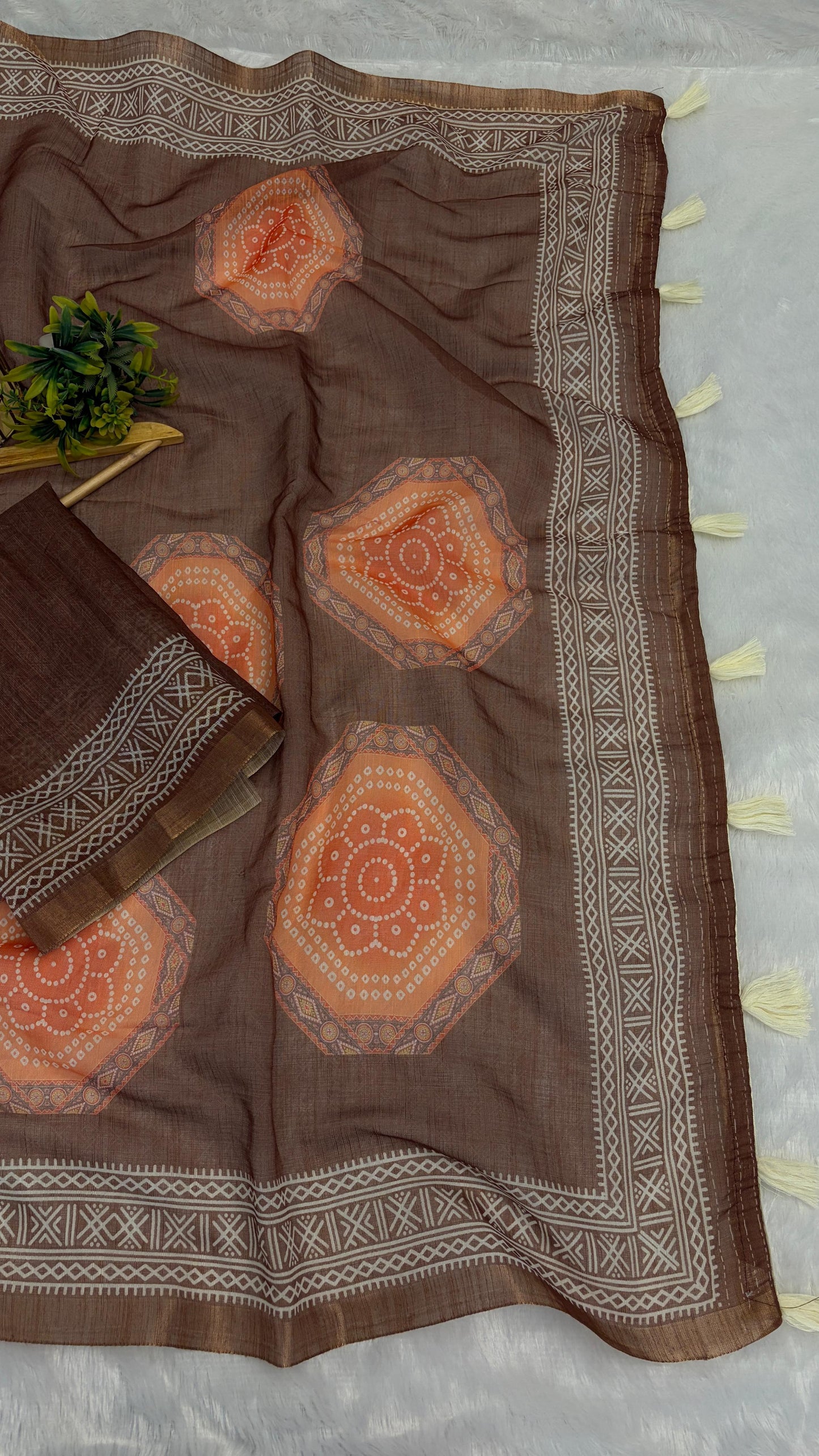 Cotton Linen Heritage Print Saree