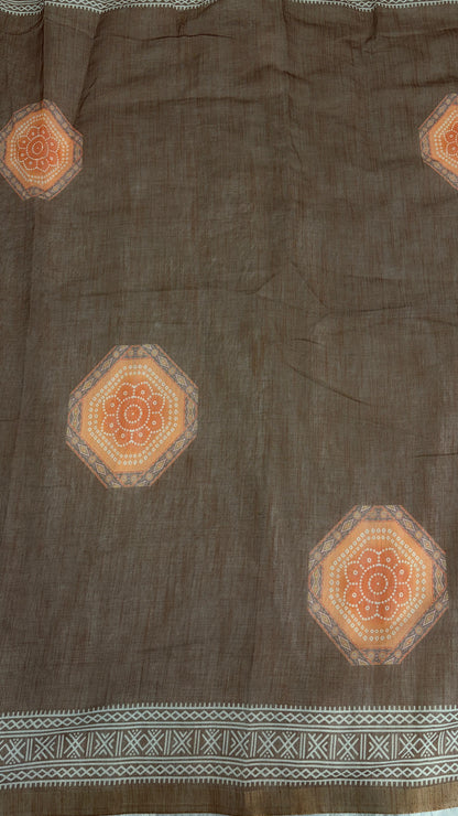 Cotton Linen Heritage Print Saree