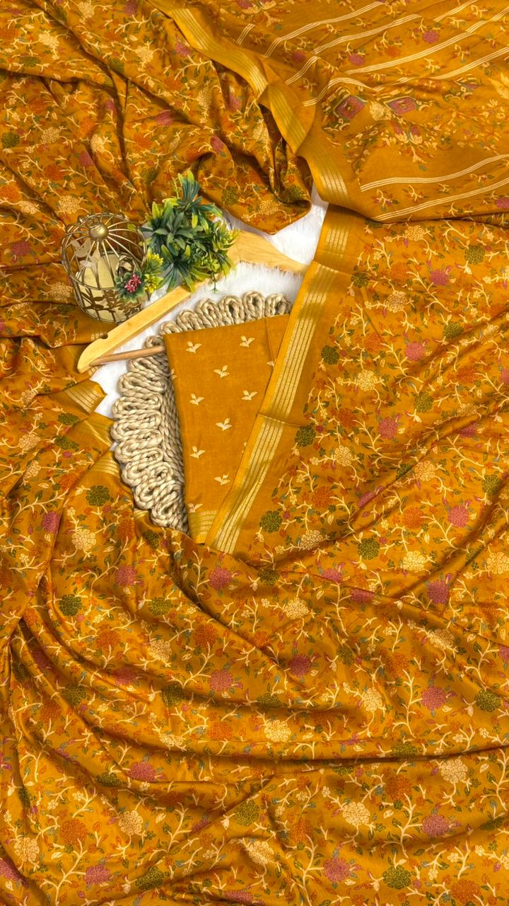 Mulmul Cotton Saree With Beautiful Peacock and Elephant Design