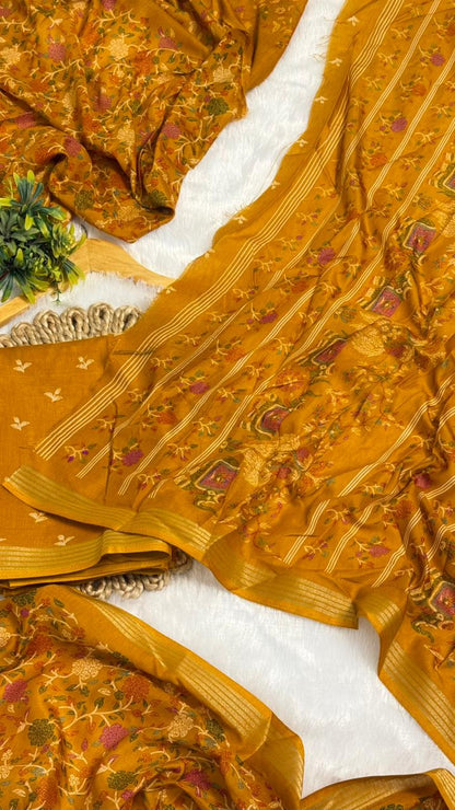 Mulmul Cotton Saree With Beautiful Peacock and Elephant Design