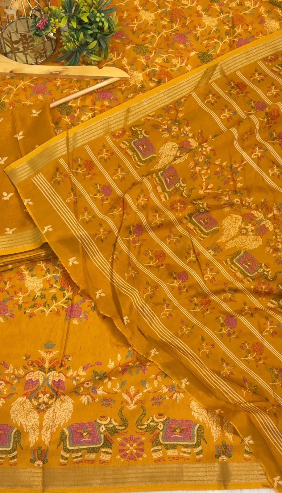 Mulmul Cotton Saree With Beautiful Peacock and Elephant Design