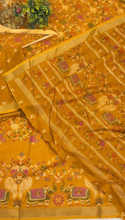 Mulmul Cotton Saree With Beautiful Peacock and Elephant Design