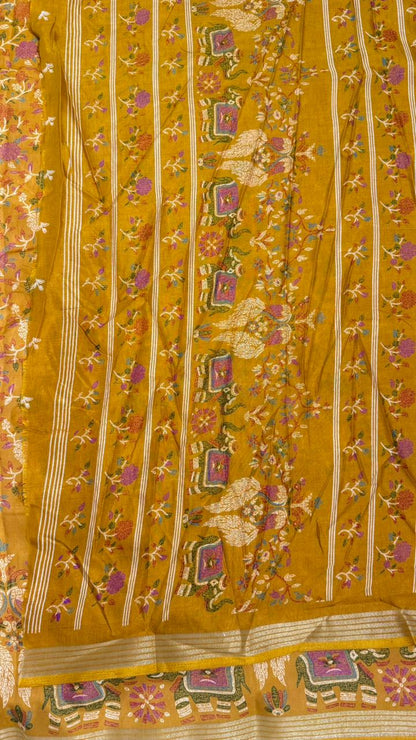 Mulmul Cotton Saree With Beautiful Peacock and Elephant Design