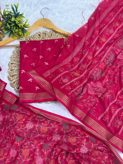 Mulmul Cotton Saree With Beautiful Peacock and Elephant Design