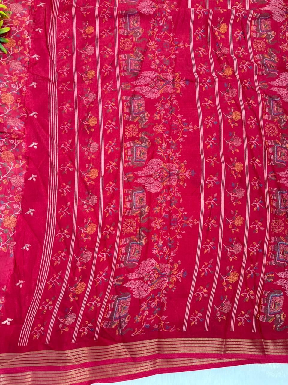 Mulmul Cotton Saree With Beautiful Peacock and Elephant Design