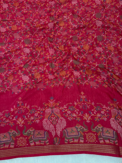 Mulmul Cotton Saree With Beautiful Peacock and Elephant Design