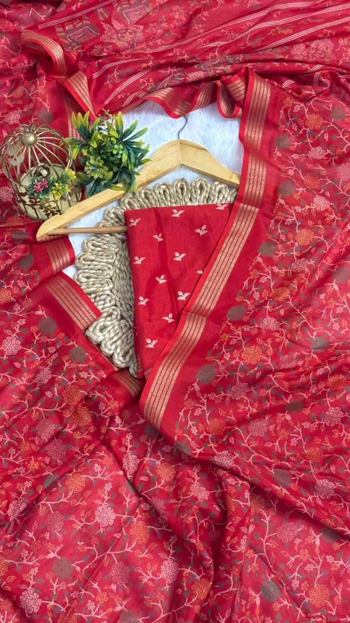 Mulmul Cotton Saree With Beautiful Peacock and Elephant Design