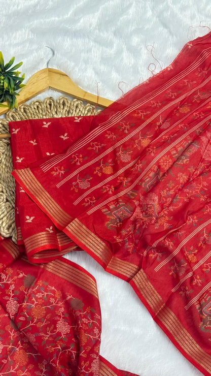 Mulmul Cotton Saree With Beautiful Peacock and Elephant Design