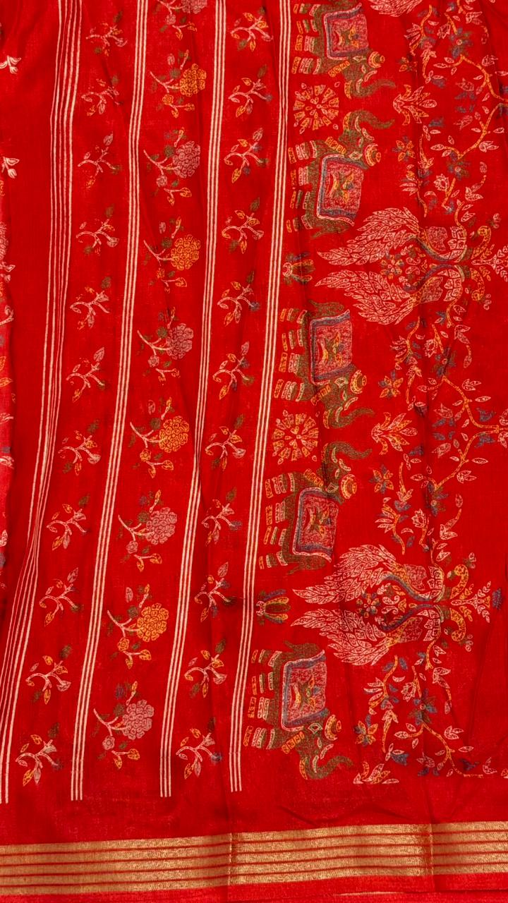 Mulmul Cotton Saree With Beautiful Peacock and Elephant Design