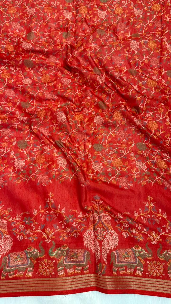 Mulmul Cotton Saree With Beautiful Peacock and Elephant Design
