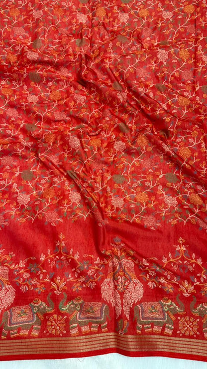 Mulmul Cotton Saree With Beautiful Peacock and Elephant Design