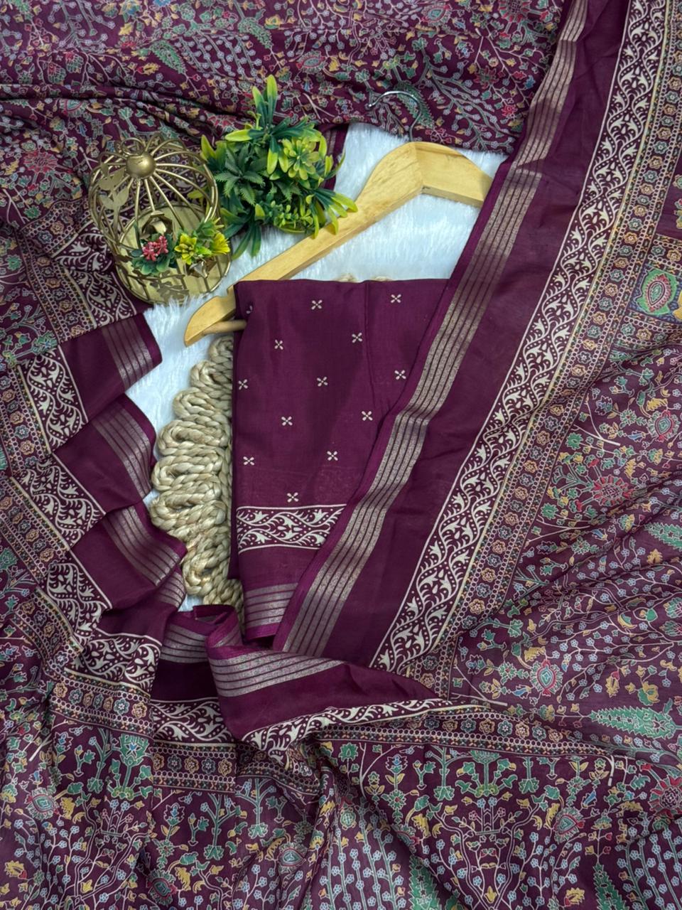 Mulmul Cotton Kalamkari Design with Paisley Border