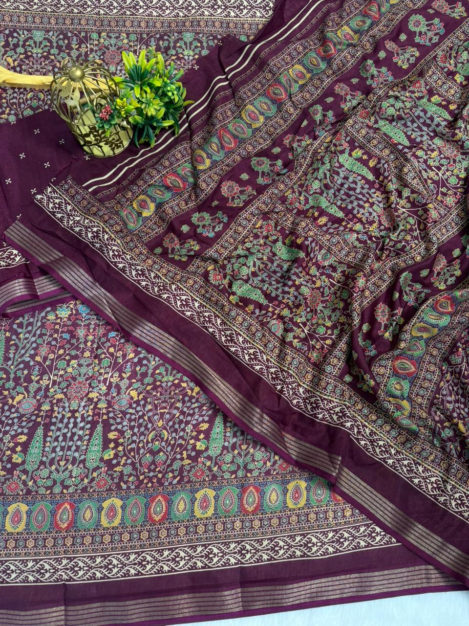 Mulmul Cotton Kalamkari Design with Paisley Border