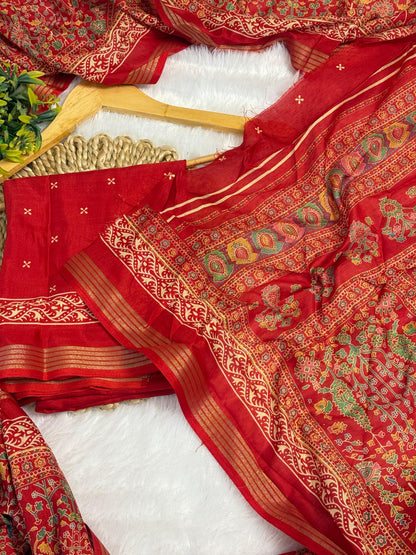Mulmul Cotton Kalamkari Design with Paisley Border