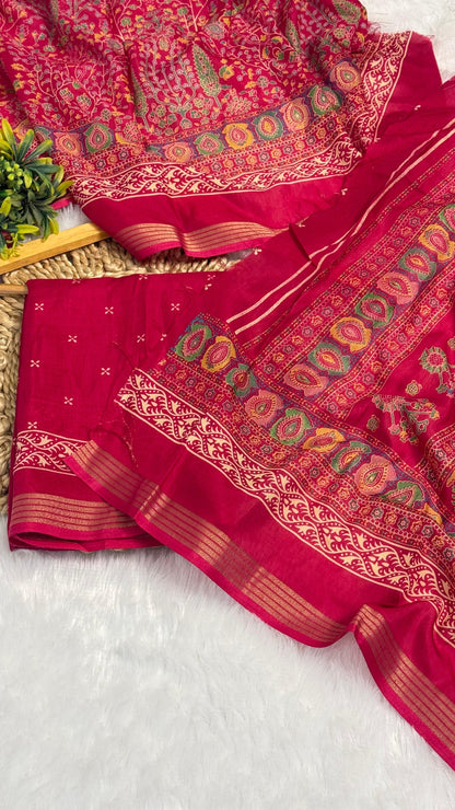 Mulmul Cotton Kalamkari Design with Paisley Border