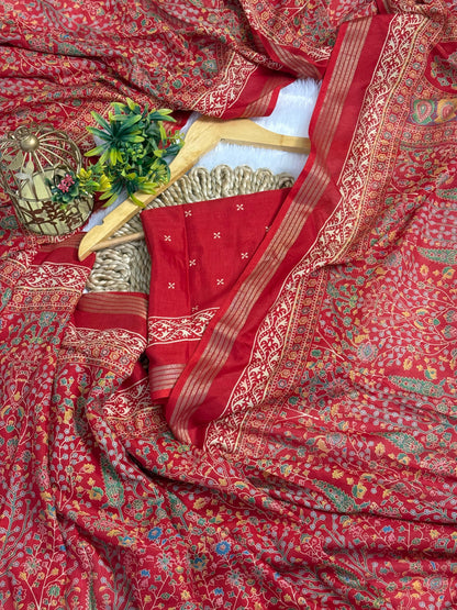 Mulmul Cotton Kalamkari Design with Paisley Border