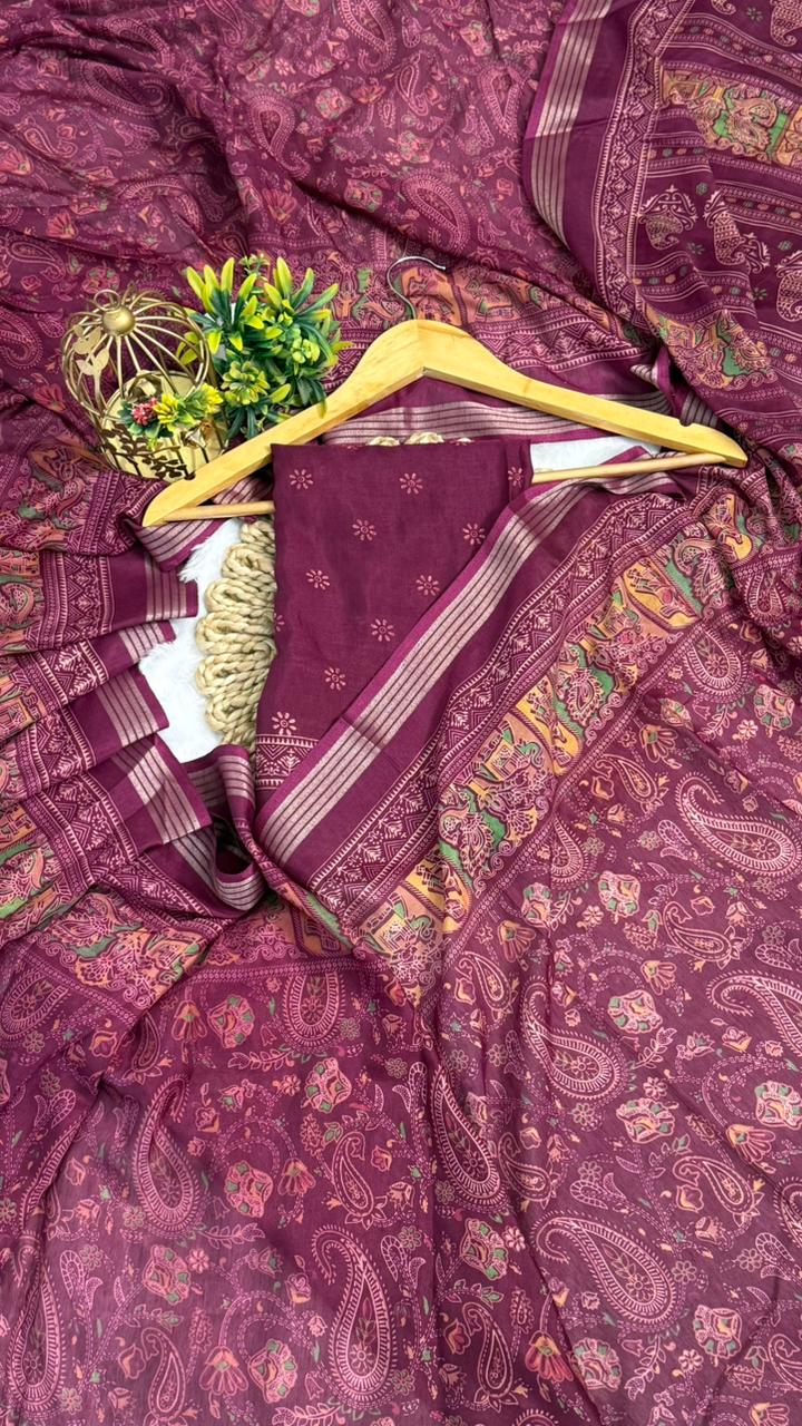 Mulmul Cotton saree with kalamkari design