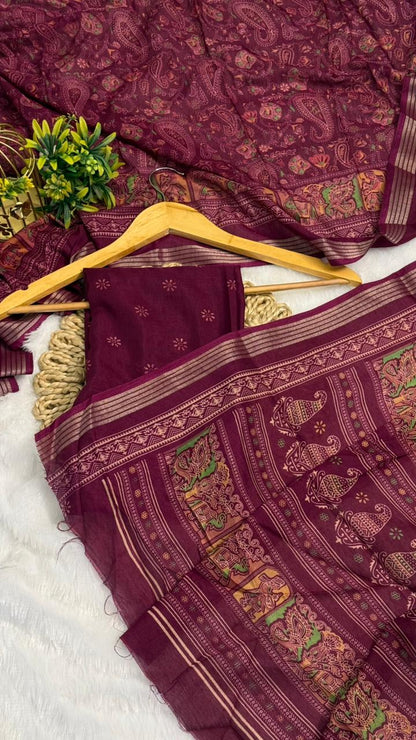 Mulmul Cotton saree with kalamkari design
