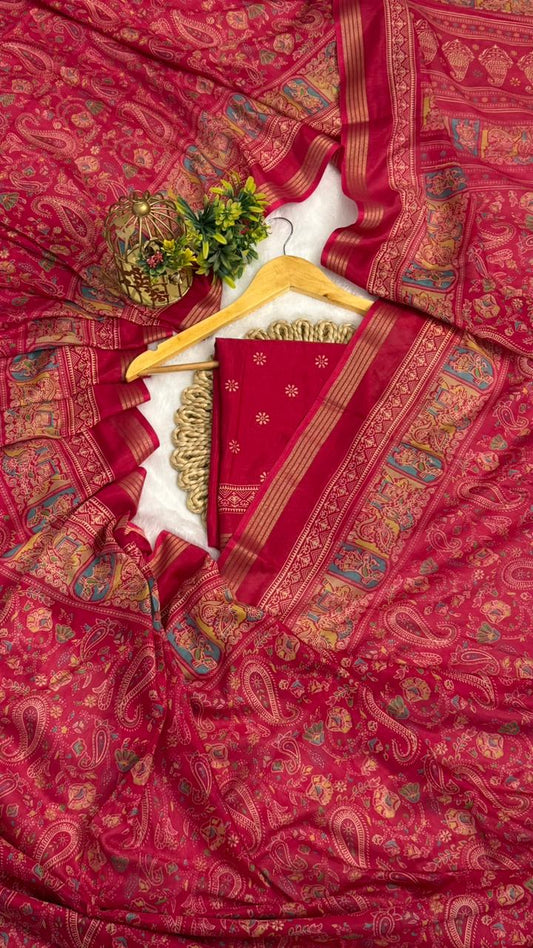 Mulmul Cotton saree with kalamkari design