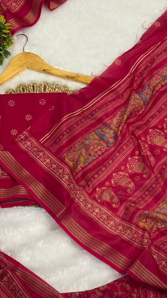 Mulmul Cotton saree with kalamkari design