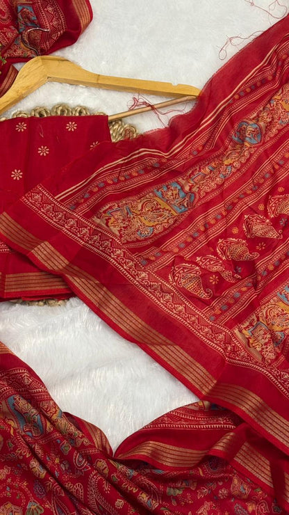 Mulmul Cotton saree with kalamkari design