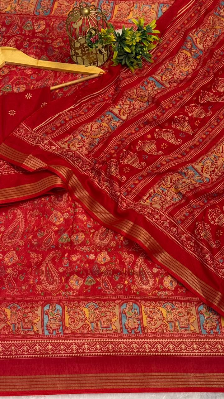 Mulmul Cotton saree with kalamkari design