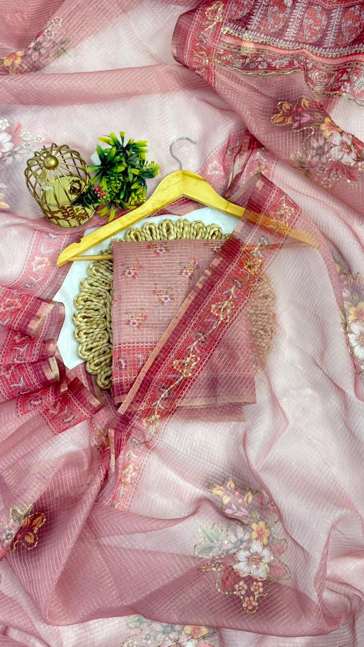 Kota Doriya Small Beautiful Flower Print With Aari work