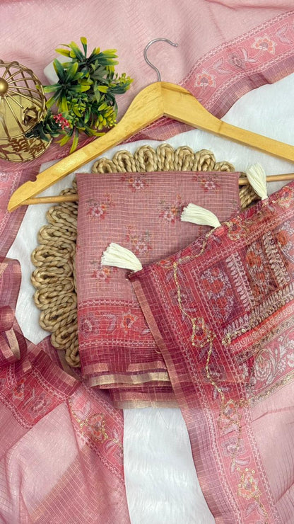 Kota Doriya Small Beautiful Flower Print With Aari work